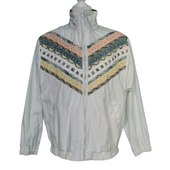 Vintage White Coloful Chevron Windbreaker Jacket S - Picture 4 of 14